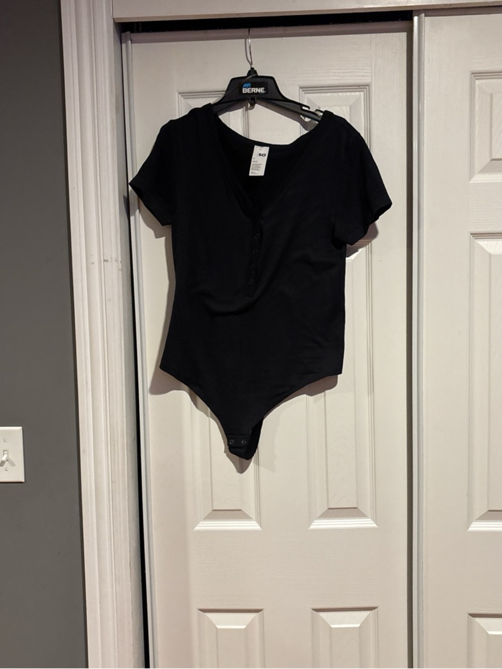 SO Black Ribbed Snap-Button Bodysuit
